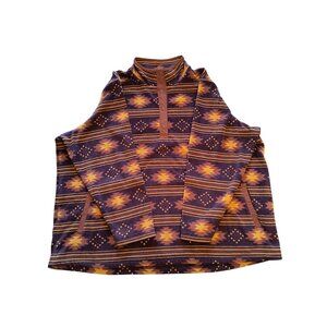 Duluth Trading Co. Womens 3X Aztec Print Burgundy/Gold Fleece Pullover 3/4 Snap